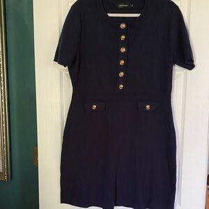 Navy knit dress with Gold Accents